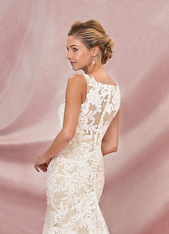 Azazie Judith Vestidos de novia Vestido de Blanco Diamante Champán de Tul de Corte Sirena con Lentejuela image8