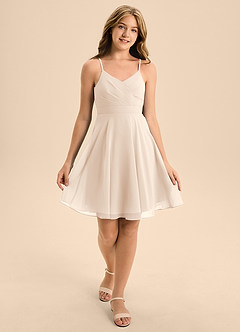 Azazie Avelina Junior White Alabaster A-Line Pleated Chiffon Dress image3