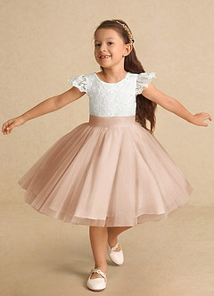 Azazie Vetty Flower Girl Dresses Ivory English Rose A-Line Lace Tulle Dress image5