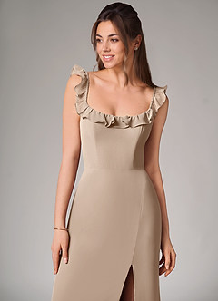 Azazie Callie Bridesmaid Dresses Taupe Mermaid Side Slit Chiffon Convertible Dress image6