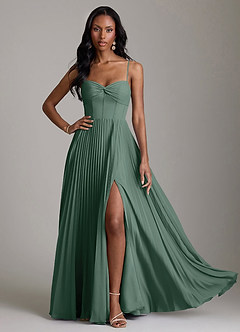 Azazie Akiko Abiti da Damigella Abito A-Line in Chiffon Scollo a Cuore Muschio Marino image3