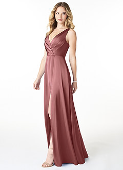 Azazie Nelly Robes de demoiselle d'honneur Robe Trapèze en Satin extensible Col en V Plissé Améthyste image3