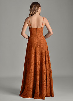 Azazie Amani Abiti da Damigella Abito A-Line in Burnout Floreale Plissettato Arancia Bruciata image6