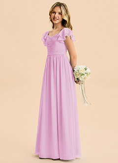 Azazie Anaya Junior Abito A-Line in Chiffon Scollo a Cuore Rosa Confetto image3