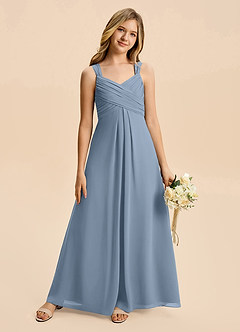 Azazie Quin Junior Dusty Blue A-Line Pleated Chiffon Dress image4