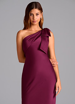 Azazie Yuanna Bridesmaid Dresses Red Plum Mermaid One Shoulder Stretch Satin Dress image7