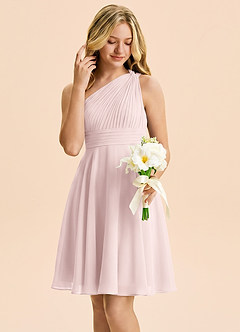 Azazie Charlize Junior Blushing Pink A-Line Pleated Chiffon Dress image4