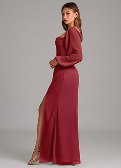 Azazie Brixley Abiti da Damigella Abito Sirena in Chiffon Manica Lunga Melograno image3