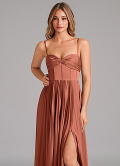 Azazie Tyla Robes de demoiselle d'honneur Robe Trapèze en Satin extensible Encolure en Forme de Cœur Argile image8