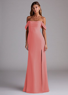 Azazie Saige Bridesmaid Dresses Coral A-Line Off the Shoulder Chiffon Convertible Dress image3