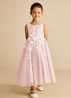 Azazie Tillie Flower Girl Dresses Blushing Pink A-Line Lace Tulle Dress image3