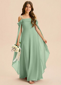 Azazie Moana Junior Linia A Pofałdowany Szyfon Długość podłogi Młodsza druhna Sukienka image3