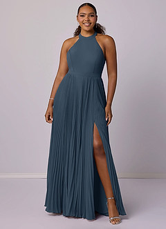 Barbie ♥ Azazie Robes de demoiselle d'honneur Robe Trapèze en Mousseline de soie Plissée Neptune image7