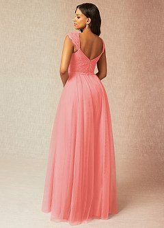 Azazie Luxi Bridesmaid Dresses Coral A-Line Pleated Tulle Dress image2