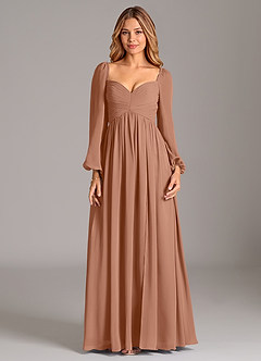 Azazie Alia Brautjungfernkleider A-Linie Langarm Chiffon Kleid Bronzer image7
