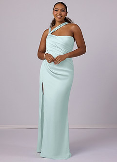 Barbie ♥ Azazie Robes de demoiselle d'honneur Robe Sirène en Satin extensible Ue épaule Verre De Mer image6