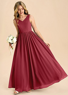 Azazie Hathaway Junior Pomegranate A-Line Bow Chiffon Dress image4