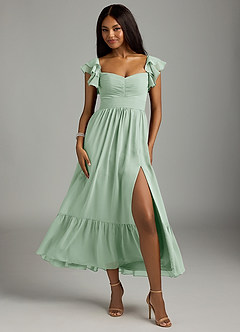 Azazie Anaya Bridesmaid Dresses Agave A-Line Pleated Chiffon Dress image1