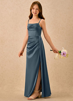 Azazie Shyla Girls Formal Jurken voor bloemenmeisjes Kolom Jurk van Stretch Satijn Geplooide Schemering image1