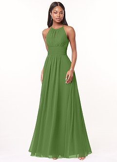 Azazie Bonnie Bridesmaid Dresses Basil A-Line Keyhole Ruched Chiffon Dress image1
