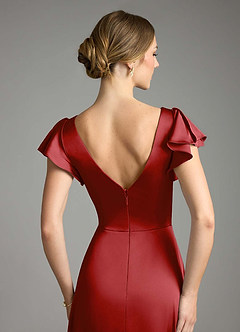 Azazie Omari Bridesmaid Dresses Pomegranate A-Line Stretch Satin Dress image7