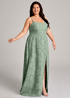 Azazie Moira Jurken voor bruidsmeisjes Jurk van Bloemen Burn-out met A-Lijn Zijsplit Matcha image9