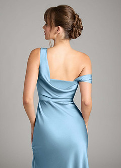 Azazie Madelyn Robes de demoiselle d'honneur Robe Sirène Convertible en Satin extensible Une épaule Acier Bleuté image7