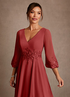 Azazie Ana Suknie dla Matki Panny Młodej Linia A Koronka Szyfon Długość herbaty Sukienka image5