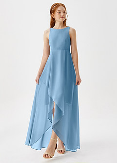 Azazie Lizette Junior Steel Blue A-Line Pleated Chiffon Dress image4