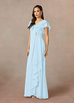Azazie Snapdragon Abiti per la Madre della Sposa Abito A-Line in Chiffon Increspato con Scollo a V Azzurro image2