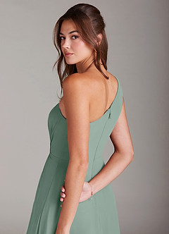 Azazie Brooke Bridesmaid Dresses Silver Sage A-Line One Shoulder Chiffon Dress image2
