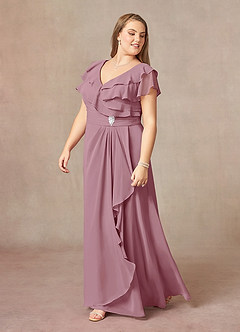 Azazie Snapdragon Mother of the Bride Dresses Vintage Mauve A-Line V-Neck Ruched Chiffon Dress image8