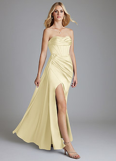 Azazie Amyra Bridesmaid Dresses Lemon Sorbet Mermaid Off the Shoulder Stretch Satin Convertible Dress image10