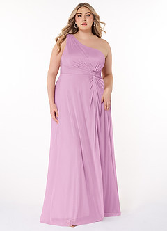 Azazie Brooke Bridesmaid Dresses Candy Pink A-Line One Shoulder Mesh Dress image6
