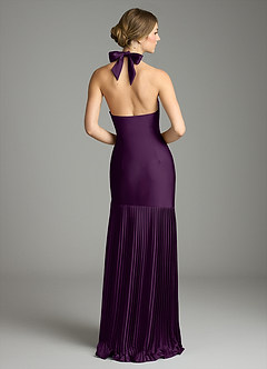 Azazie Nayeli Final Sale Grape A-Line Pleated Stretch Satin Dress image2