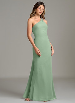 Azazie Juniper Bridesmaid Dresses Matcha Mermaid One Shoulder Chiffon Dress image5