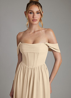 Azazie Caterina Bridesmaid Dresses Champagne A-Line Corset Chiffon Dress image8