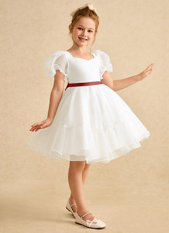 Azazie Debbie Flower Girl Dresses Ivory Terracotta Ball-Gown Sweetheart Neckline Organza Dress image4