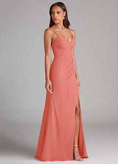 Azazie Maci Brautjungfernkleider Etui Plissee Chiffon Kleid Lachsrosa image4