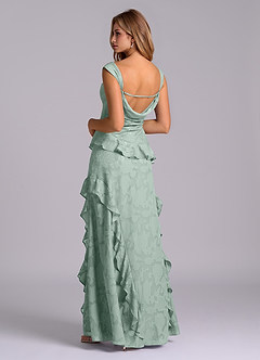 Azazie Sloane Brautjungfernkleider A-Linie Herzausschnitt Blumen-Burnout Kleid Agave image2