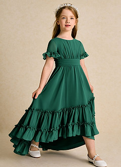 Azazie Kass Flower Girl Dresses Emerald A-Line Pleated Chiffon Dress image1