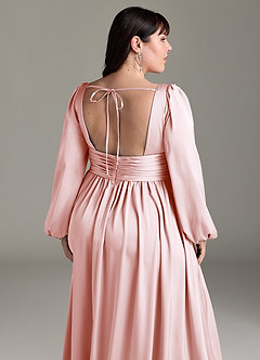 Azazie Norah Robes de demoiselle d'honneur Robe Trapèze en Satin extensible Rose Pâle image13