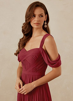 Christian Siriano Bridal for Azazie 1013 Bridesmaid Dresses Pomegranate A-Line Off the Shoulder Chiffon Dress image2