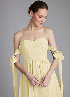 Azazie Ayanna Bridesmaid Dresses Lemon Sorbet A-Line Off the Shoulder Chiffon Dress image5