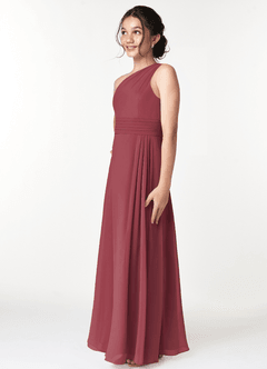 Azazie Cleo Junior Merlot A-Line Pleated Chiffon Dress image5