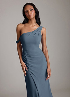 Azazie Madelyn Vestidos de damas de honor Vestido Neptuno de Gasa de Corte Sirena Convertible con Un hombro image4