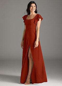 Azazie Bondi Bridesmaid Dresses Rust A-Line Ruched Stretch Crepe Dress image4