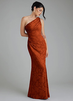 Azazie Akilah Bridesmaid Dresses Paprika Mermaid One Shoulder Floral Burnout Dress image1