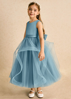 Azazie Vana Blumenmädchenkleider Ballkleid Schleifen Tüll Kleid Stimmungsvolles Blau image5