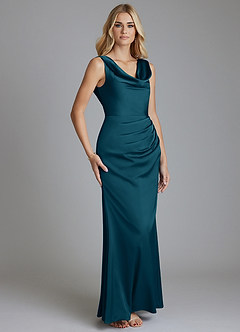 Azazie Tallie Bridesmaid Dresses Ink Blue Mermaid Pleated Stretch Satin Dress image7